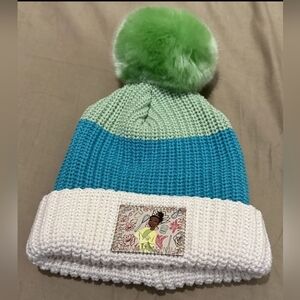 Kids' Green and Blue Pom-Pom Beanie
